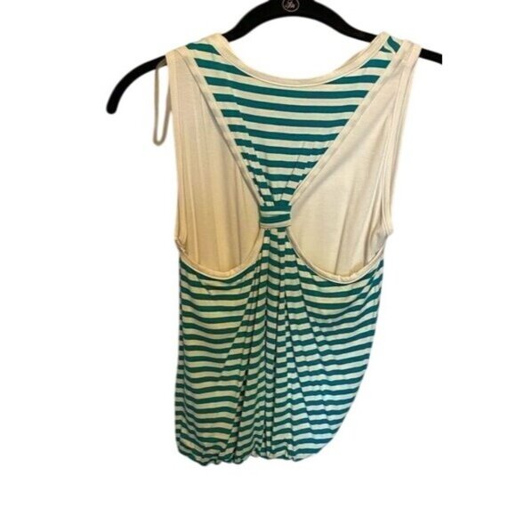 Cha Cha Vente Women's Petite Large Striped Sleeveless Top With Gathered Hem NWT - Picture 2 of 5